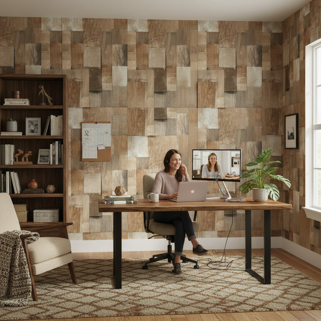 Patchwork Wood Wallpaper Rustic Removable Natural Wall Double Roll