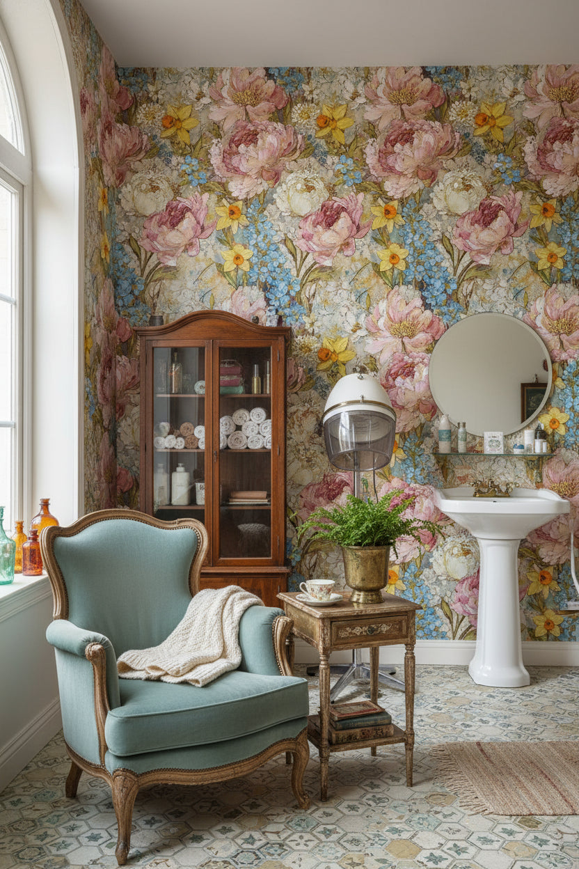 Multicolor Blooming Peonies Large Floral Wallpaper