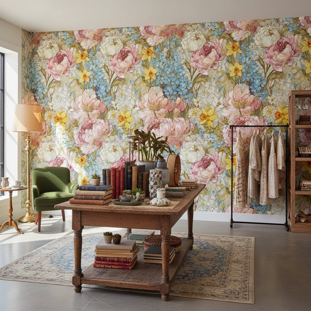 Multicolor Blooming Peonies Large Floral Wallpaper