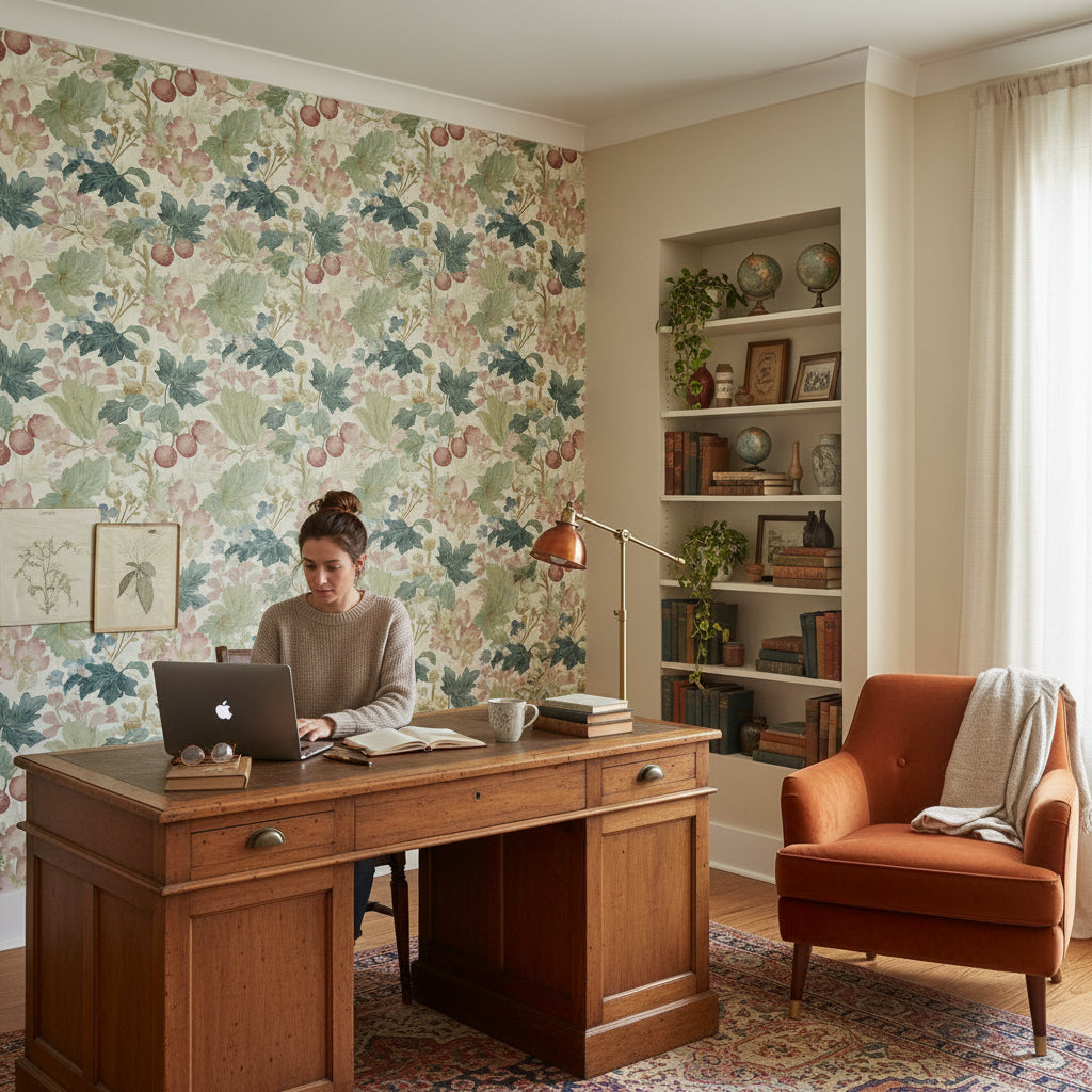 Cream Vintage Floral Botanical Pattern Wallpaper