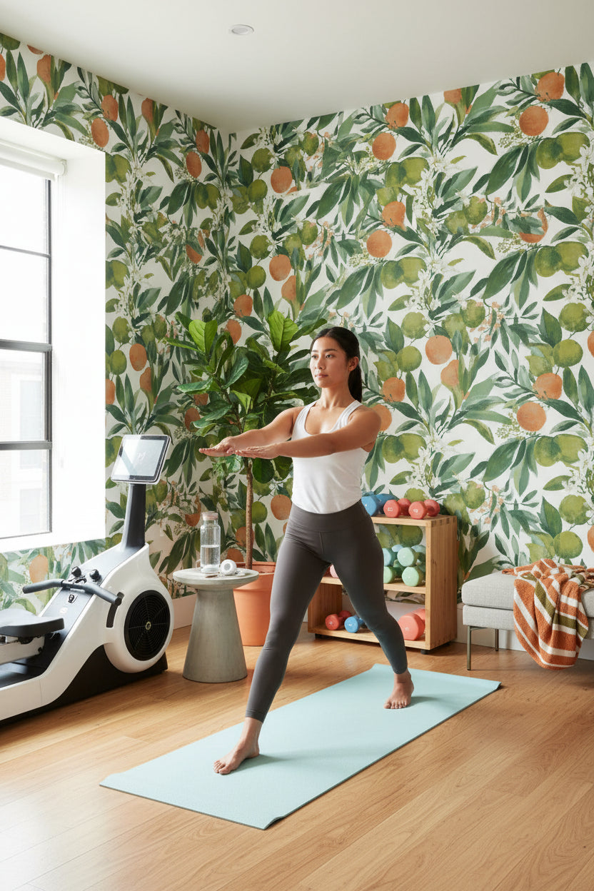 Cream and Green Citrus Botanical Wallpaper