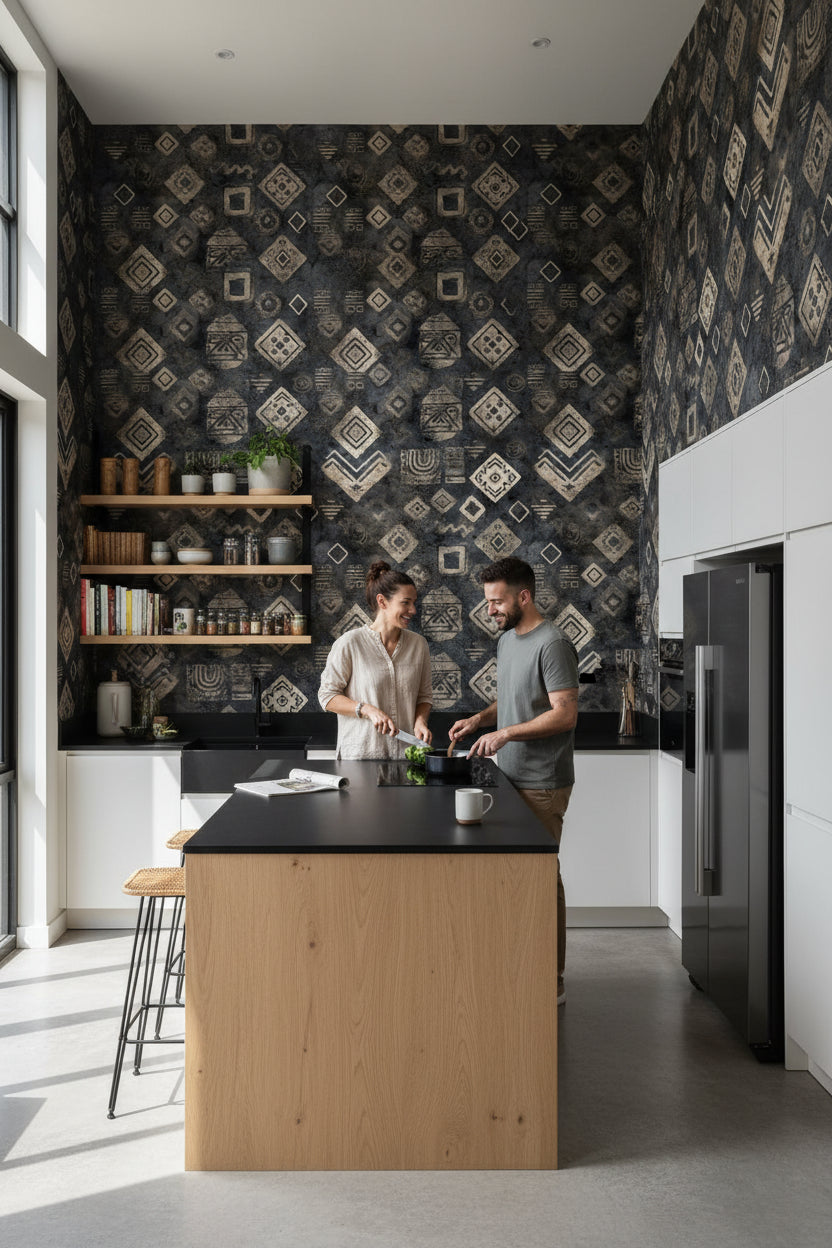 Black and Beige Tribal Geometric Wallpaper