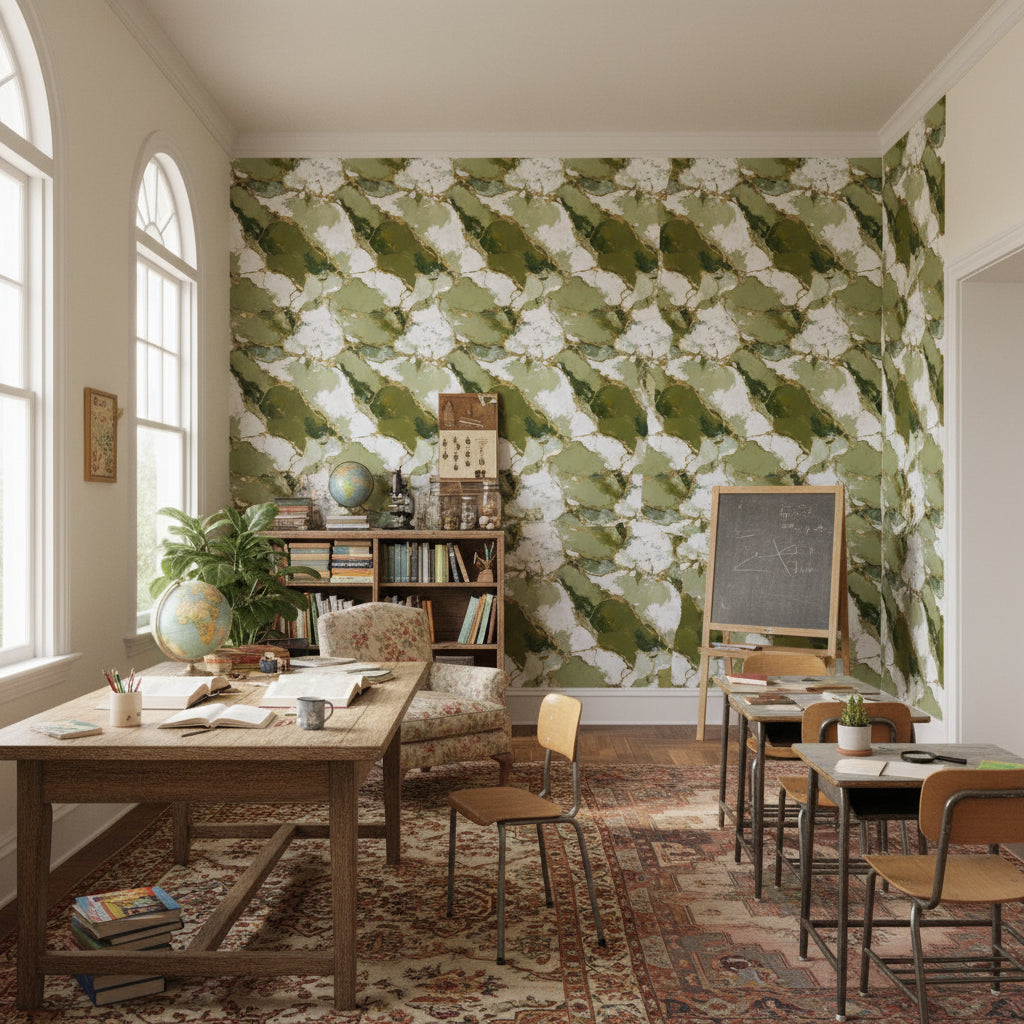 Green and White Abstract Marble Wallpaper