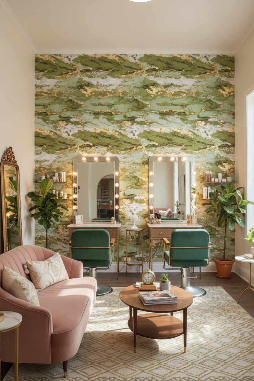 Green and Gold Look Abstract Marble Wallpaper