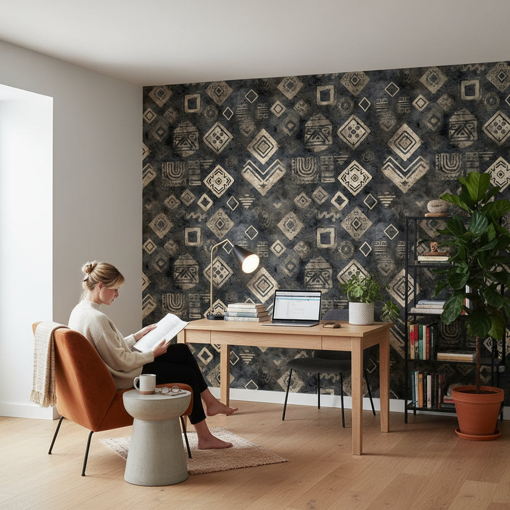 Black and Beige Tribal Geometric Wallpaper