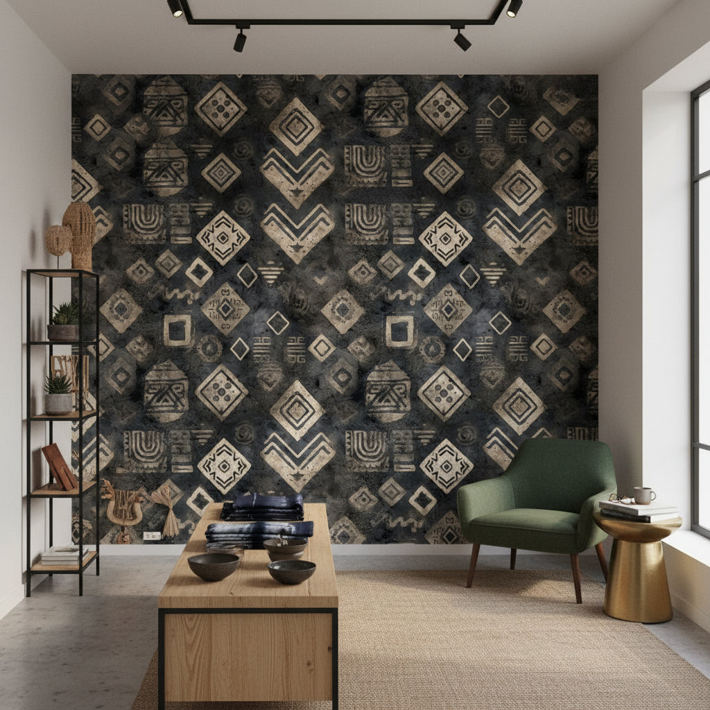 Black and Beige Tribal Geometric Wallpaper