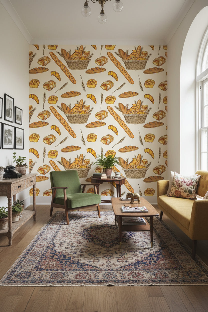 Bakery Wallpaper Wheat Mural Rustic Wall Decor