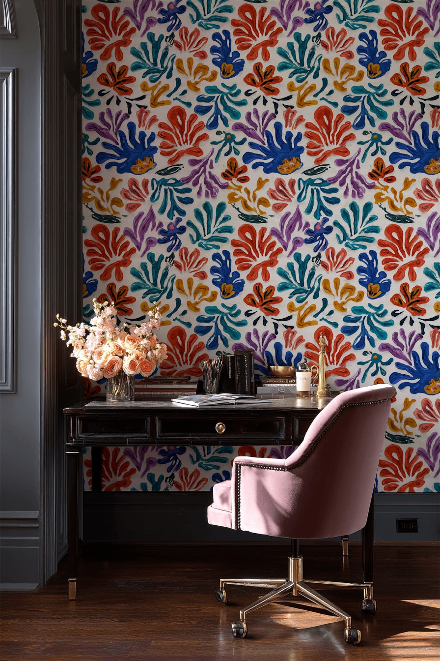 Vibrant Multicolor Tropical Floral Pattern Wallpaper
