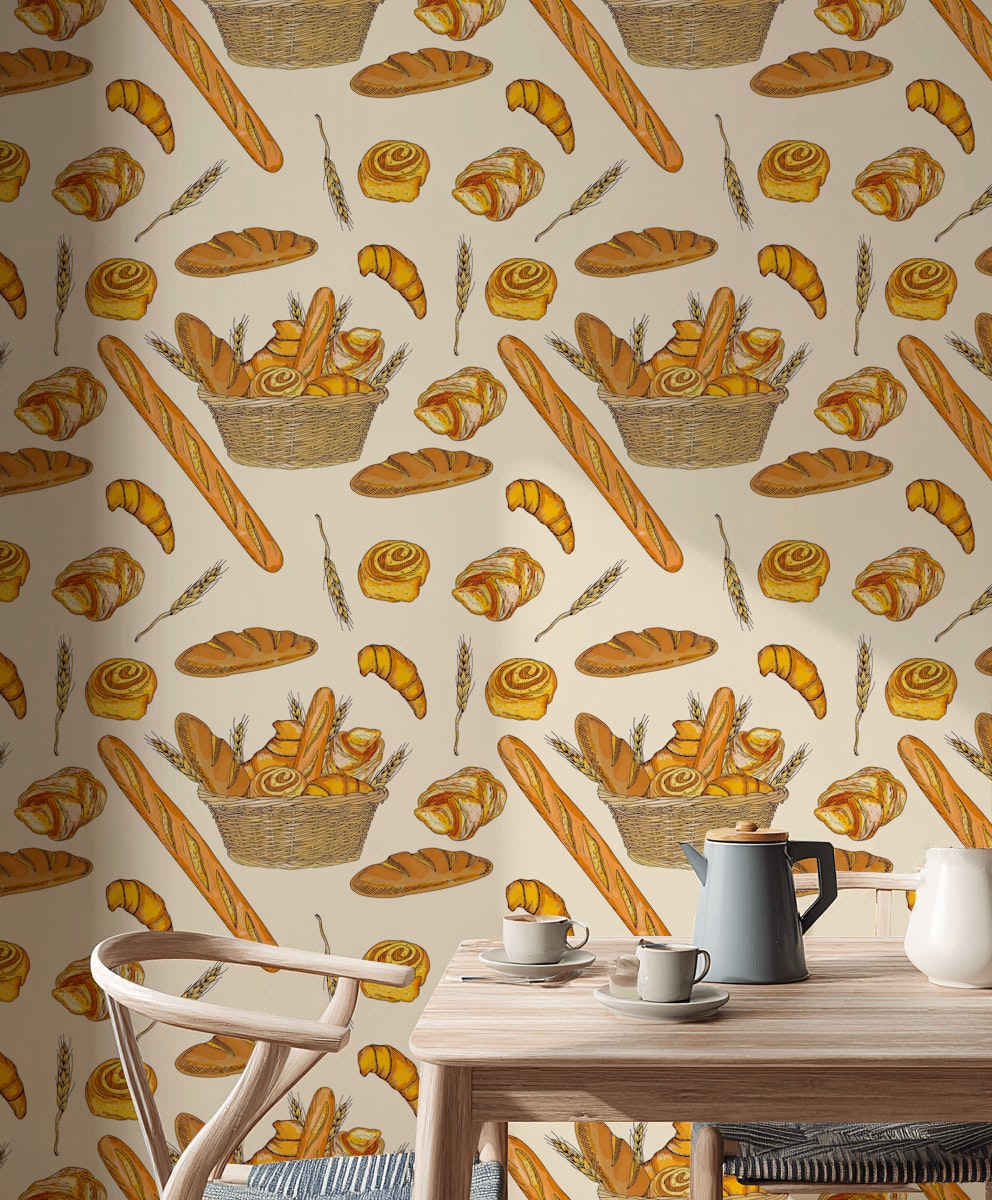 Bakery Wallpaper Wheat Mural Rustic Wall Decor