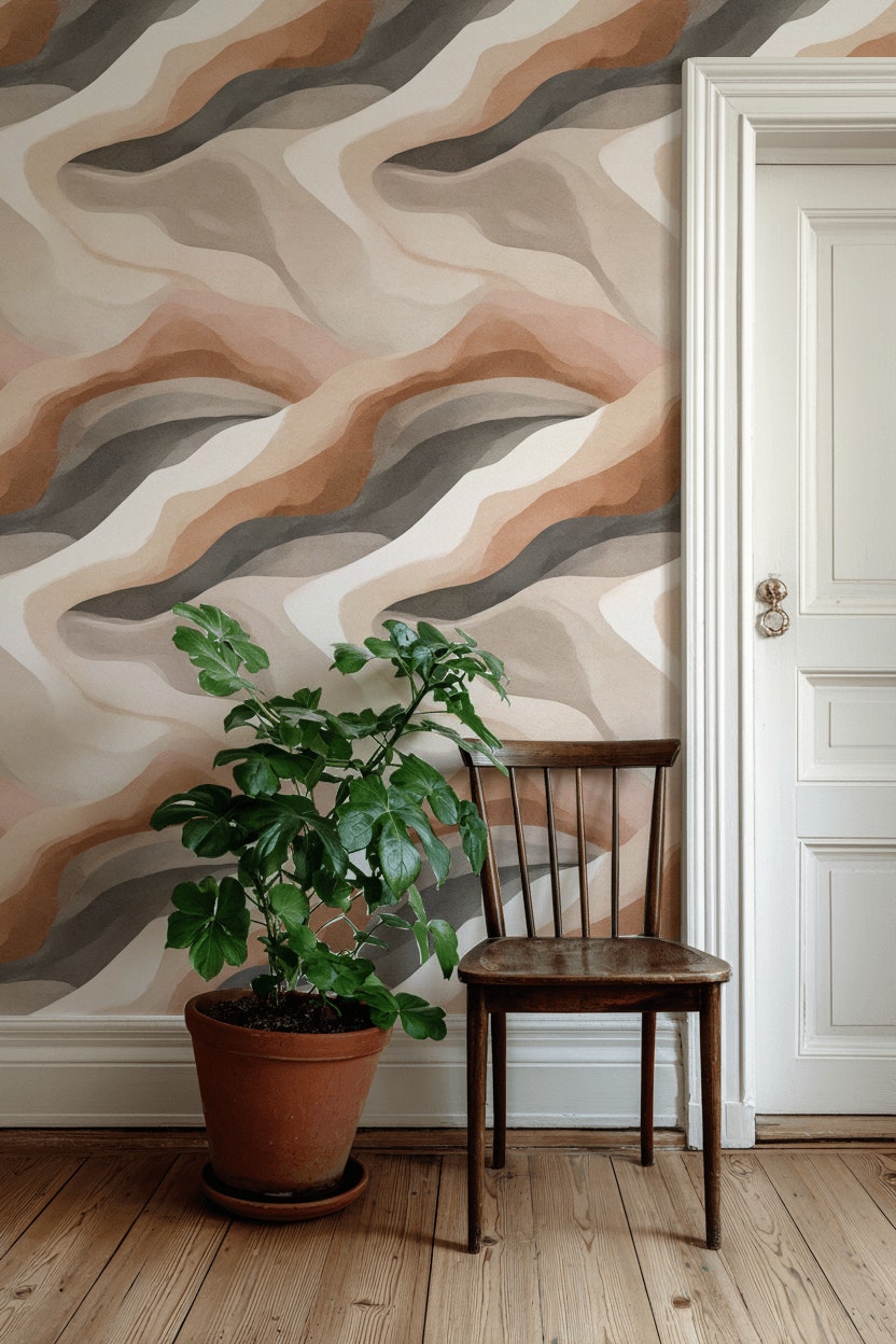 Earthy Beige and Tan Abstract Waves Wallpaper