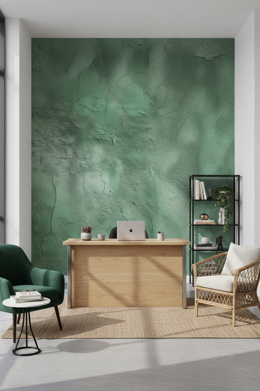 Textured Green Concrete Effect Wallpaper