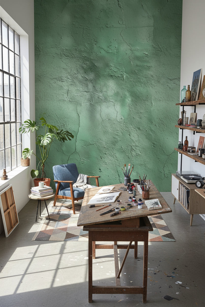 Textured Green Concrete Effect Wallpaper