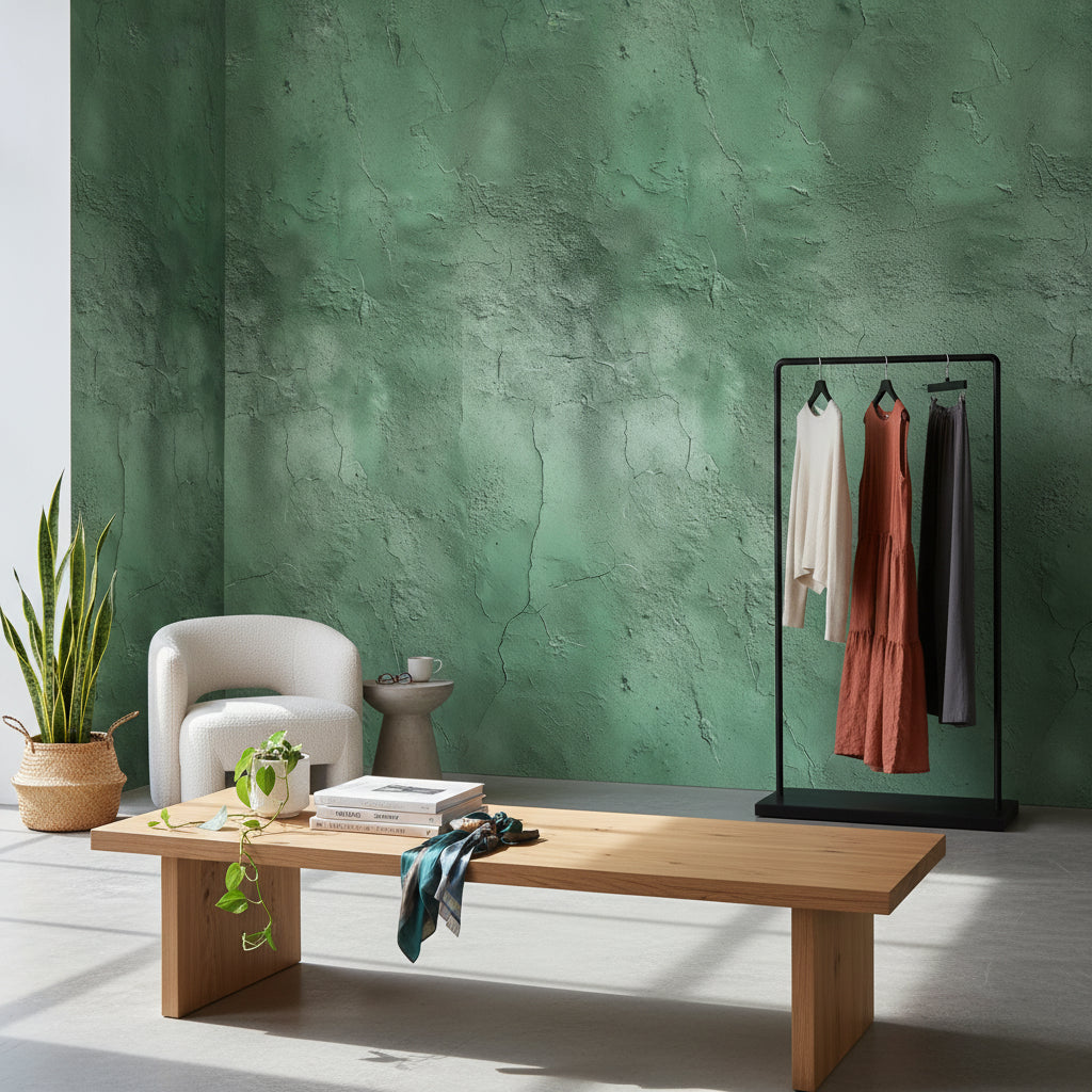Textured Green Concrete Effect Wallpaper
