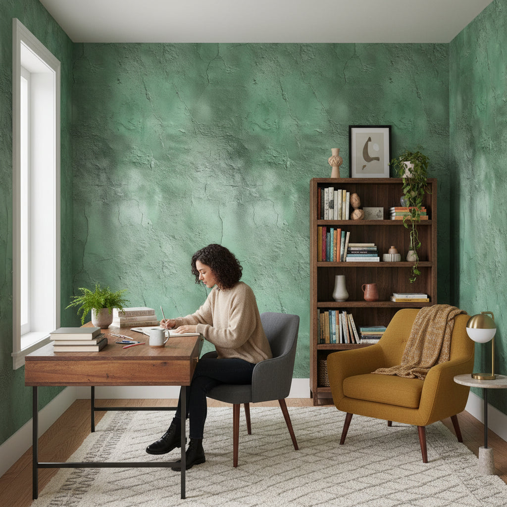 Textured Green Concrete Effect Wallpaper