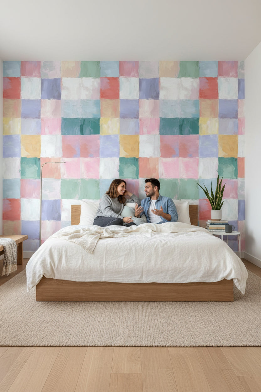 Checkered Wallpaper Pastel Mural Abstract Wall Decor