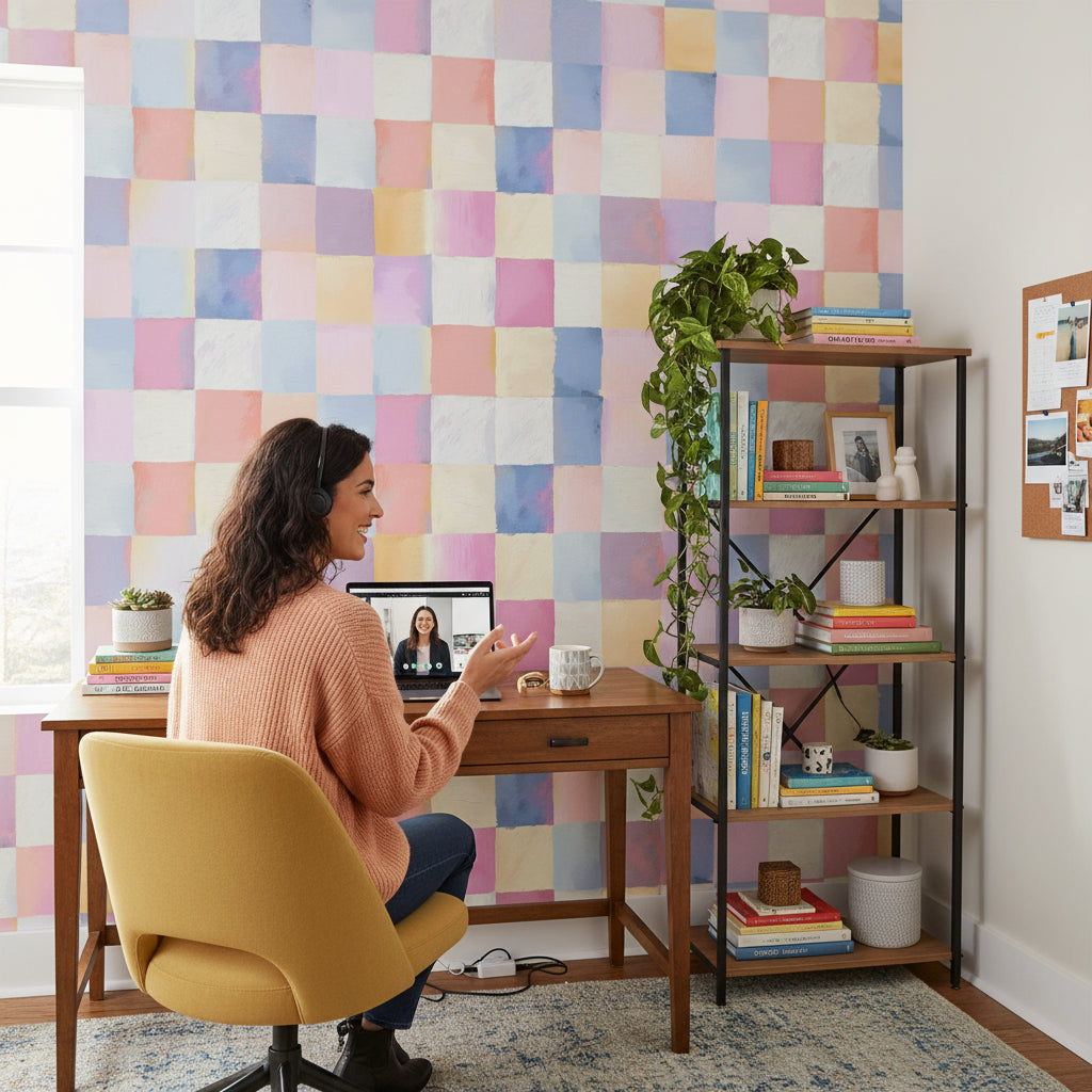 Pastel Multicolor Checkered Abstract Wallpaper
