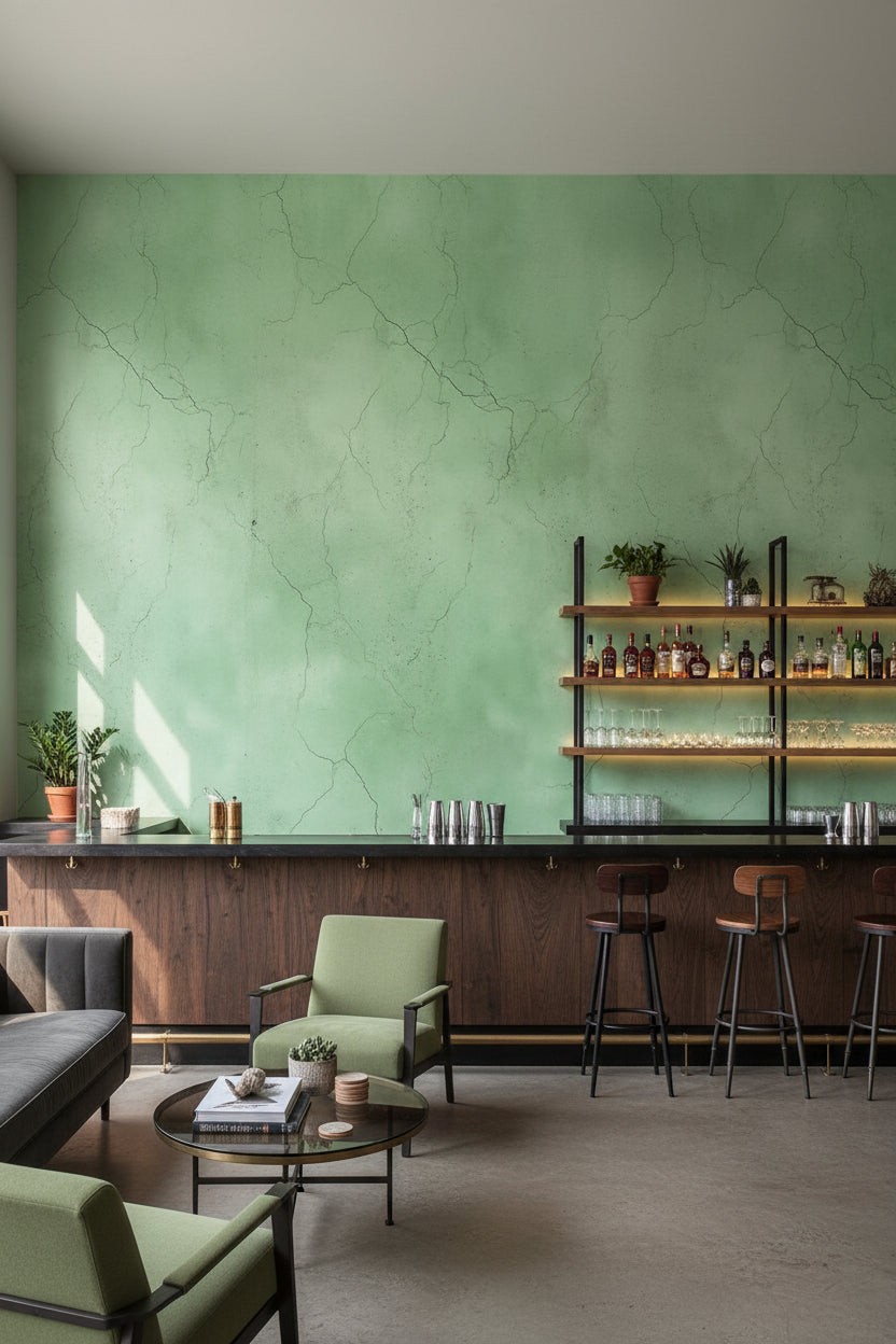 Soft Sage Green Texture Concrete Wallpaper