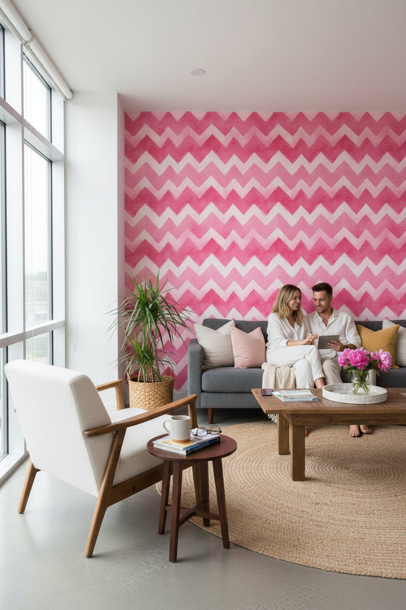 Vibrant Pink Zigzag Pattern Kids Wallpaper