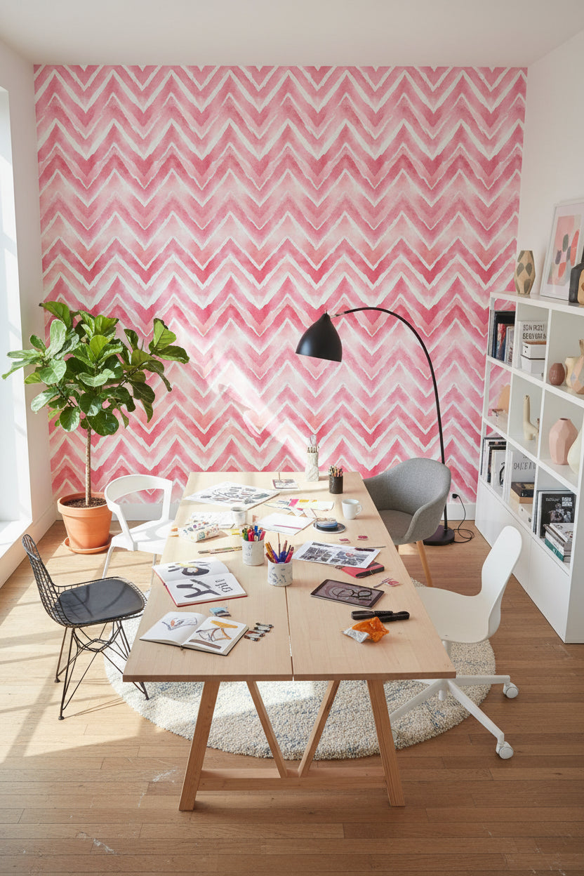 Blush Pink Chevron Abstract Wallpaper