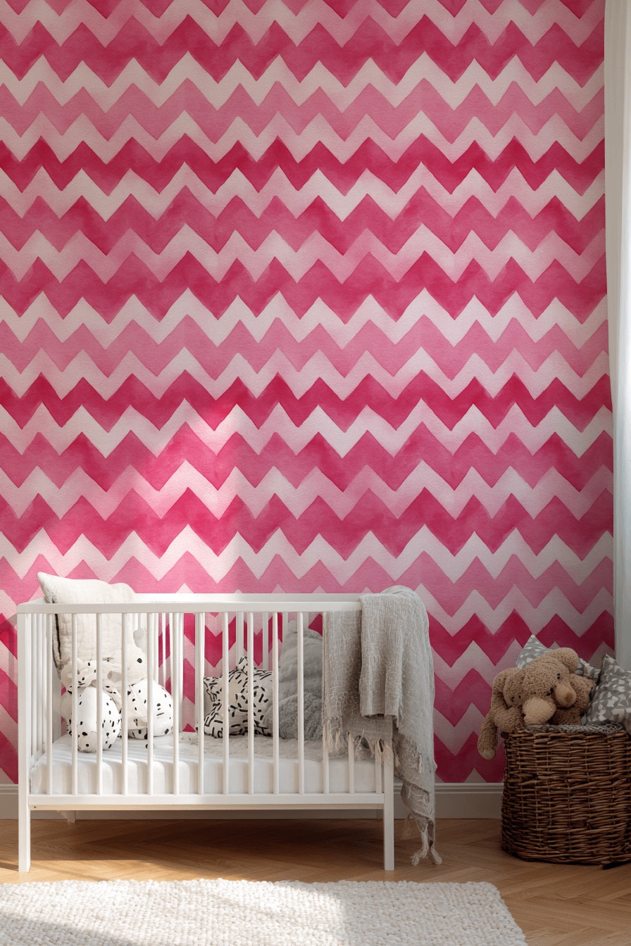 Vibrant Pink Zigzag Pattern Kids Wallpaper