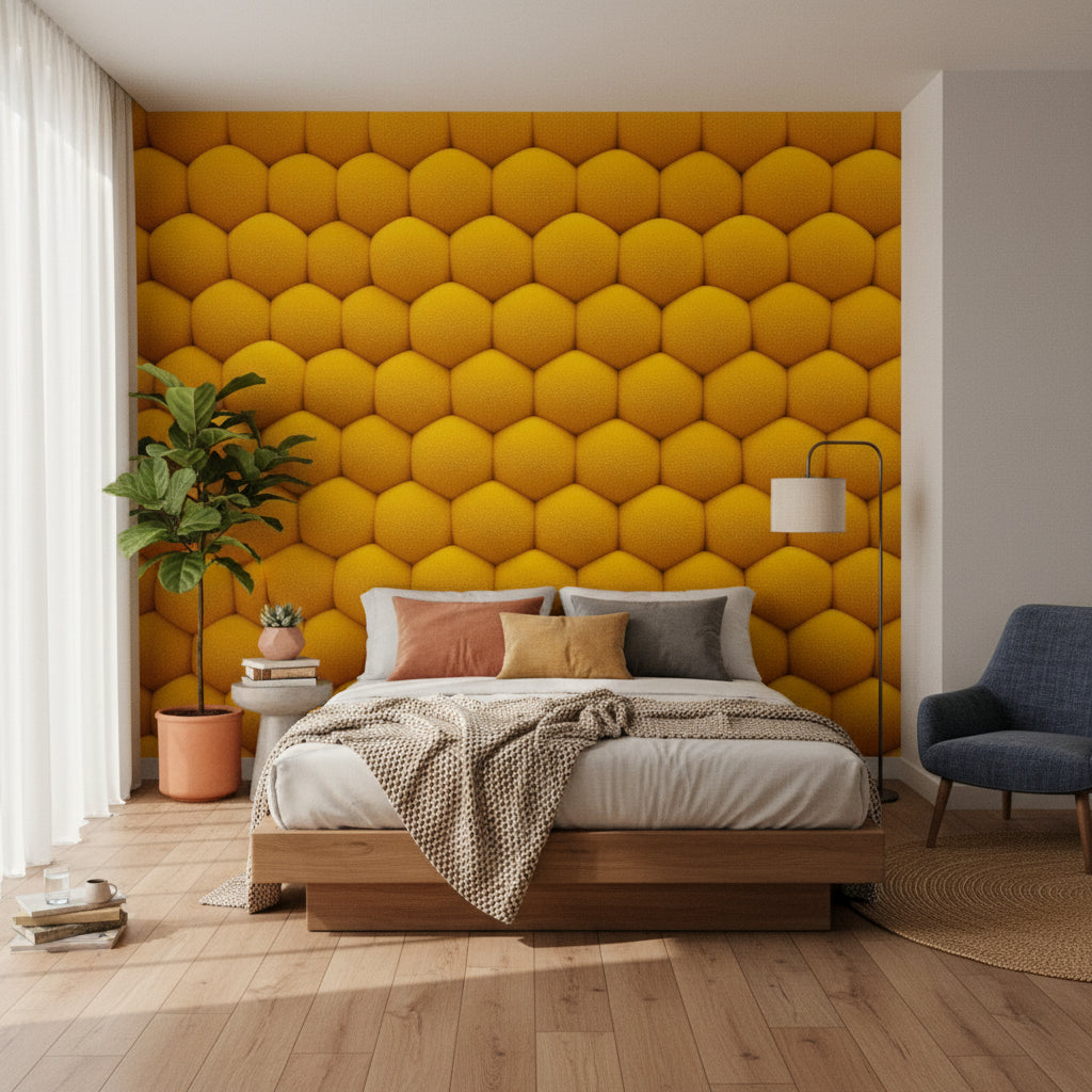 Vibrant Golden Look Honeycomb Geometric Wallpaper