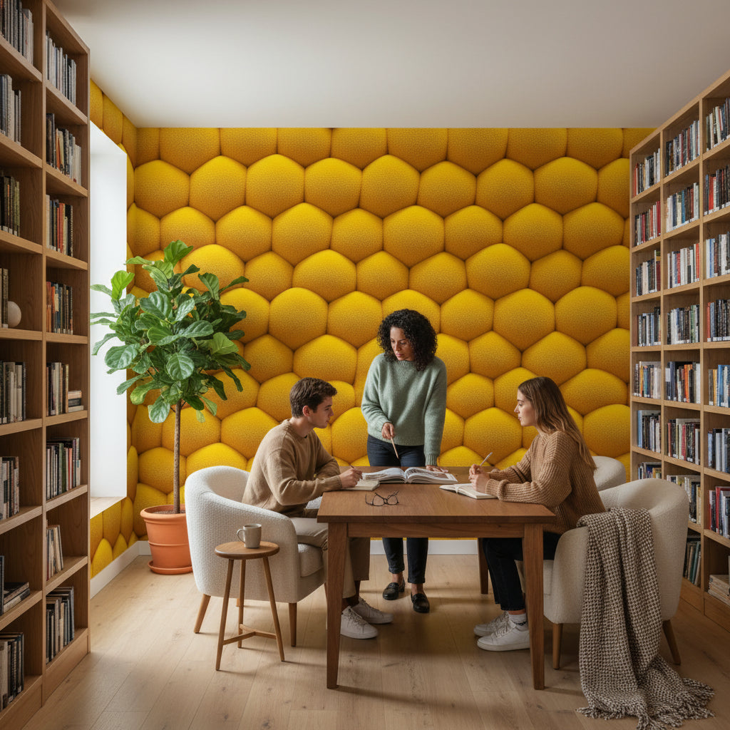 Vibrant Golden Look Honeycomb Geometric Wallpaper