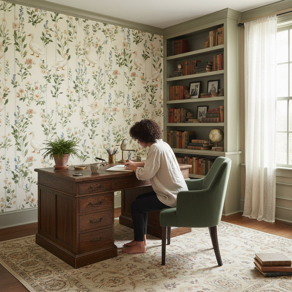 Shades Of Green Wallpaper Vintage Floral Wall Mural