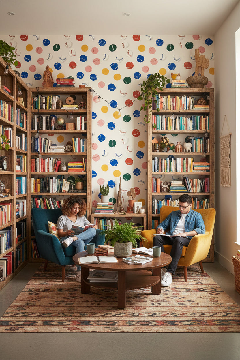 Baseball Pattern Wallpaper Colorful Playful Mural