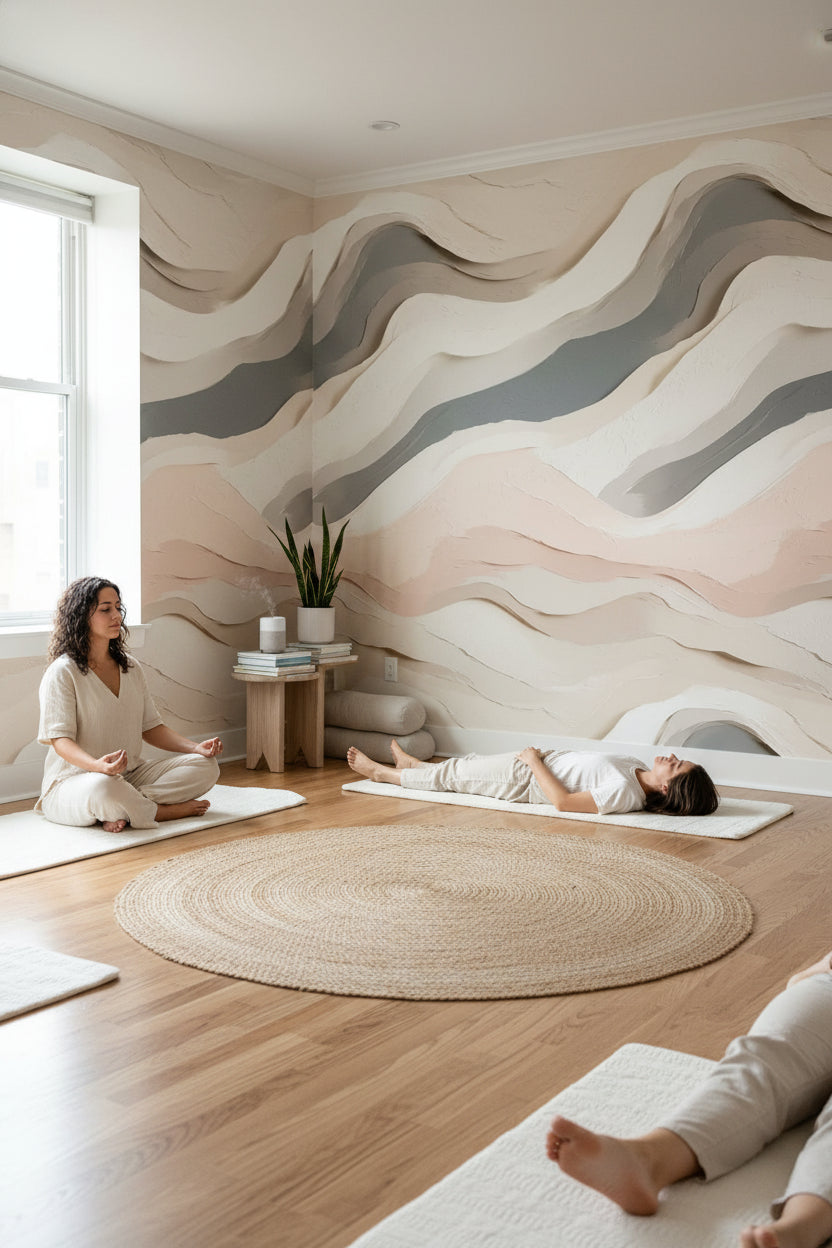 Blush Pink and Cream Abstract Wave Wallpaper