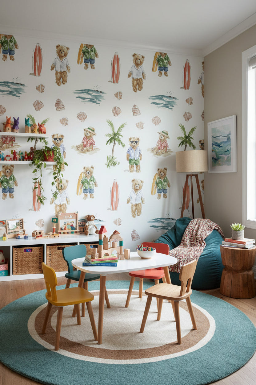 Multicolor Beach Bears Kids Wallpaper