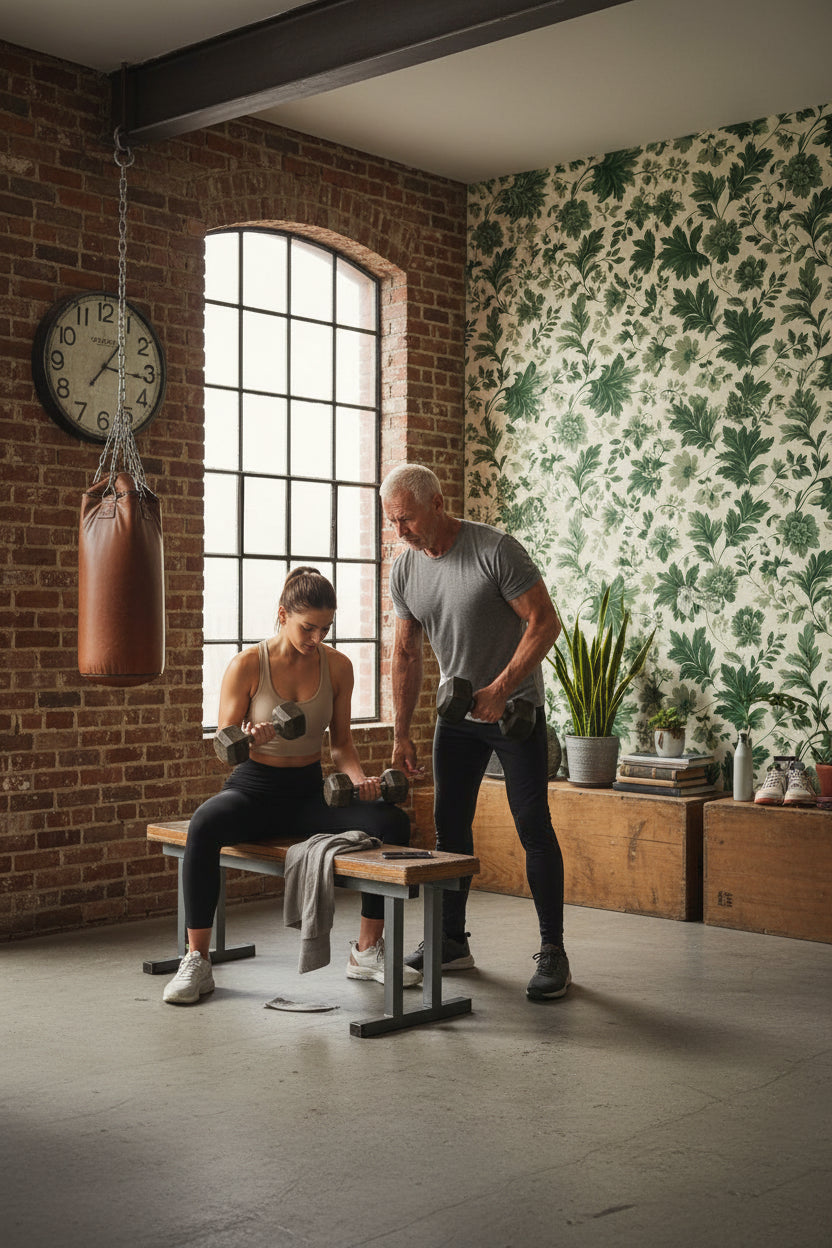 Cream and Green Botanical Leaf Wallpaper