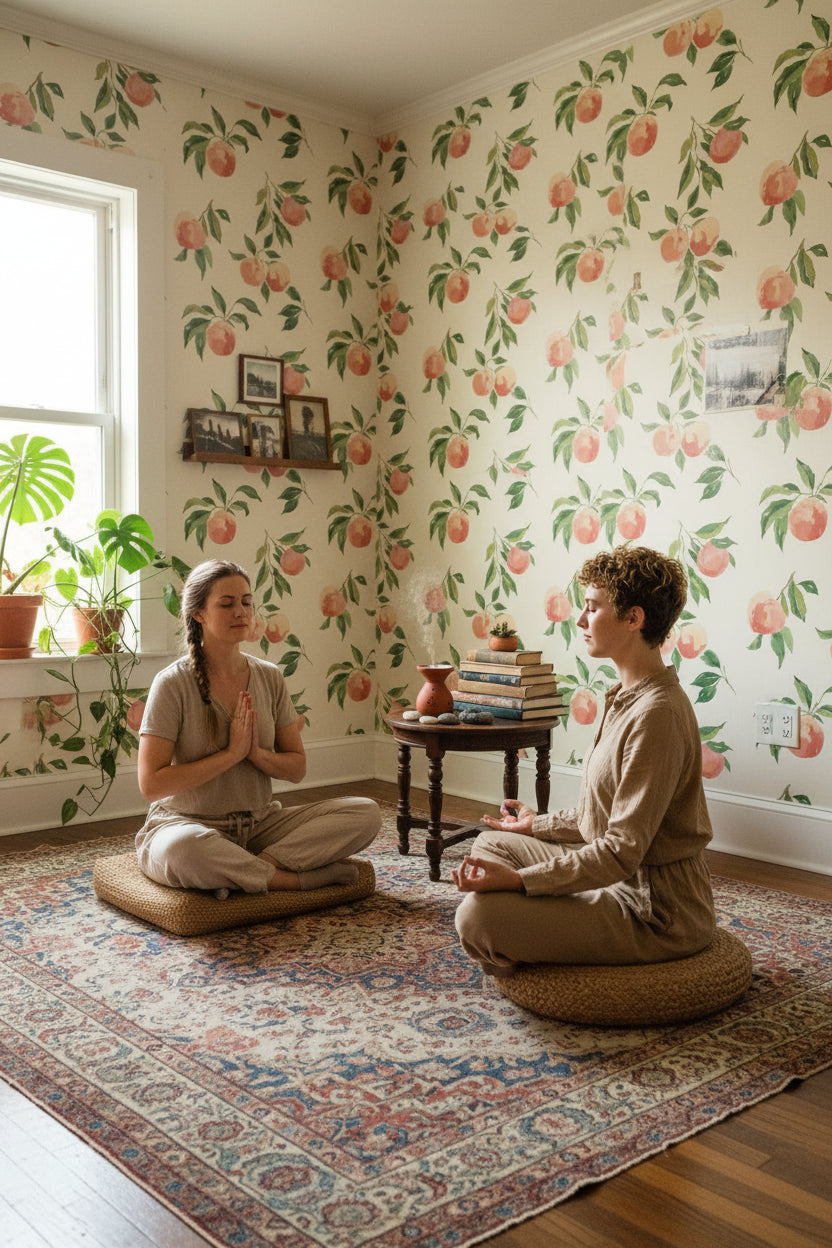 Shades Of Green Wallpaper Peach Leaf Wall Decor