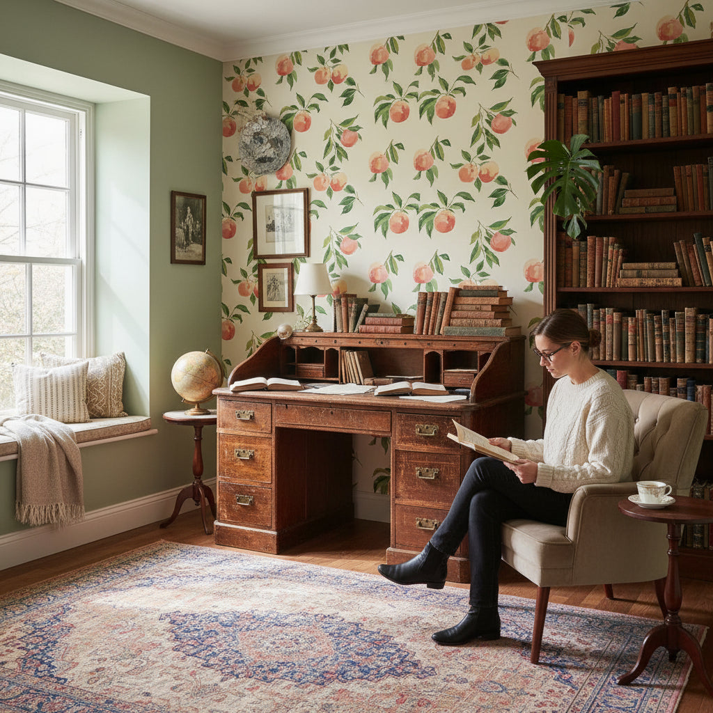 Cream Peach Botanical Pattern Wallpaper