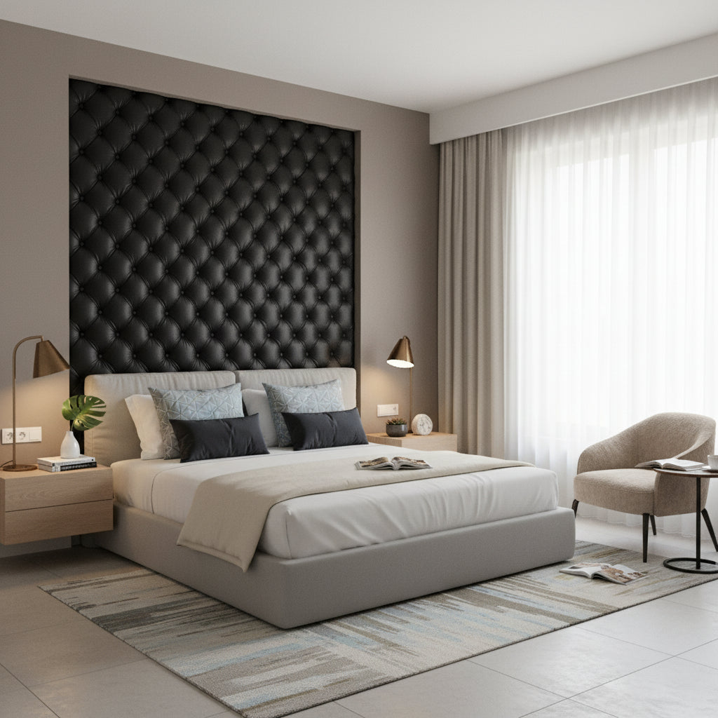 Matte Black Quilted 3D Effect Wallpaper