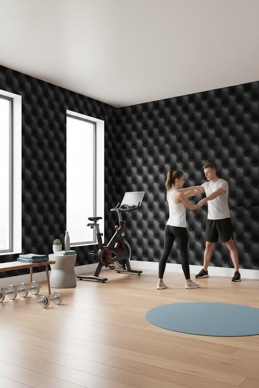 Matte Black Quilted 3D Effect Wallpaper