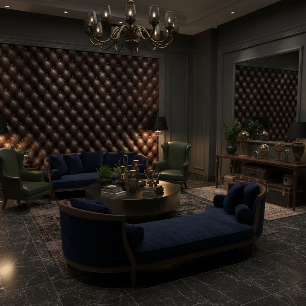 Rich Chocolate Brown Quilted Leather Wallpaper