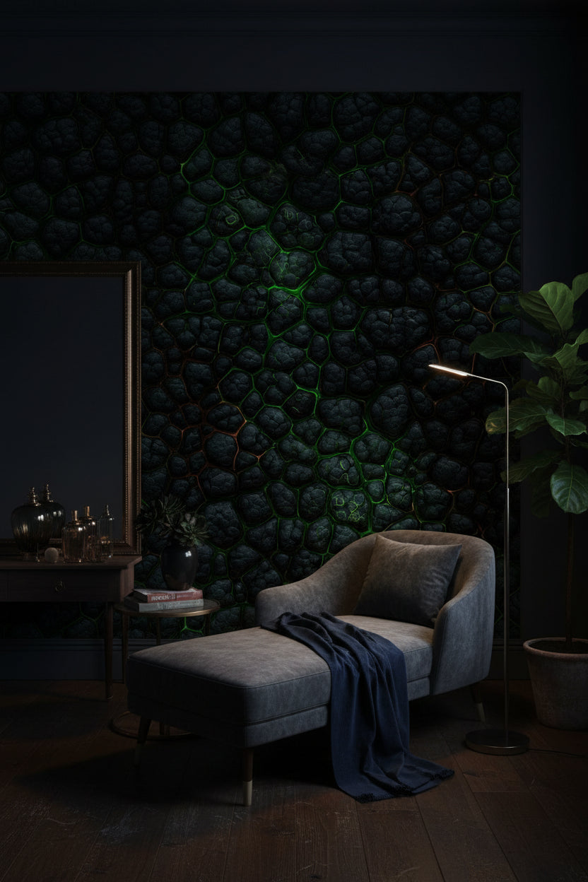 Dark Textured Geometric Stone Effect Wallpaper