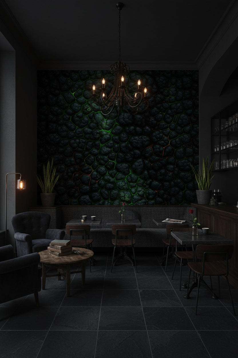 Dark Textured Geometric Stone Effect Wallpaper
