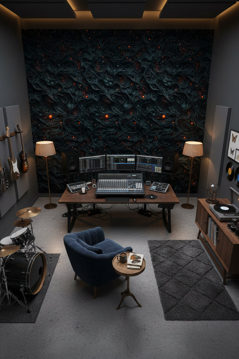 Textured Black Lava Abstract Wallpaper