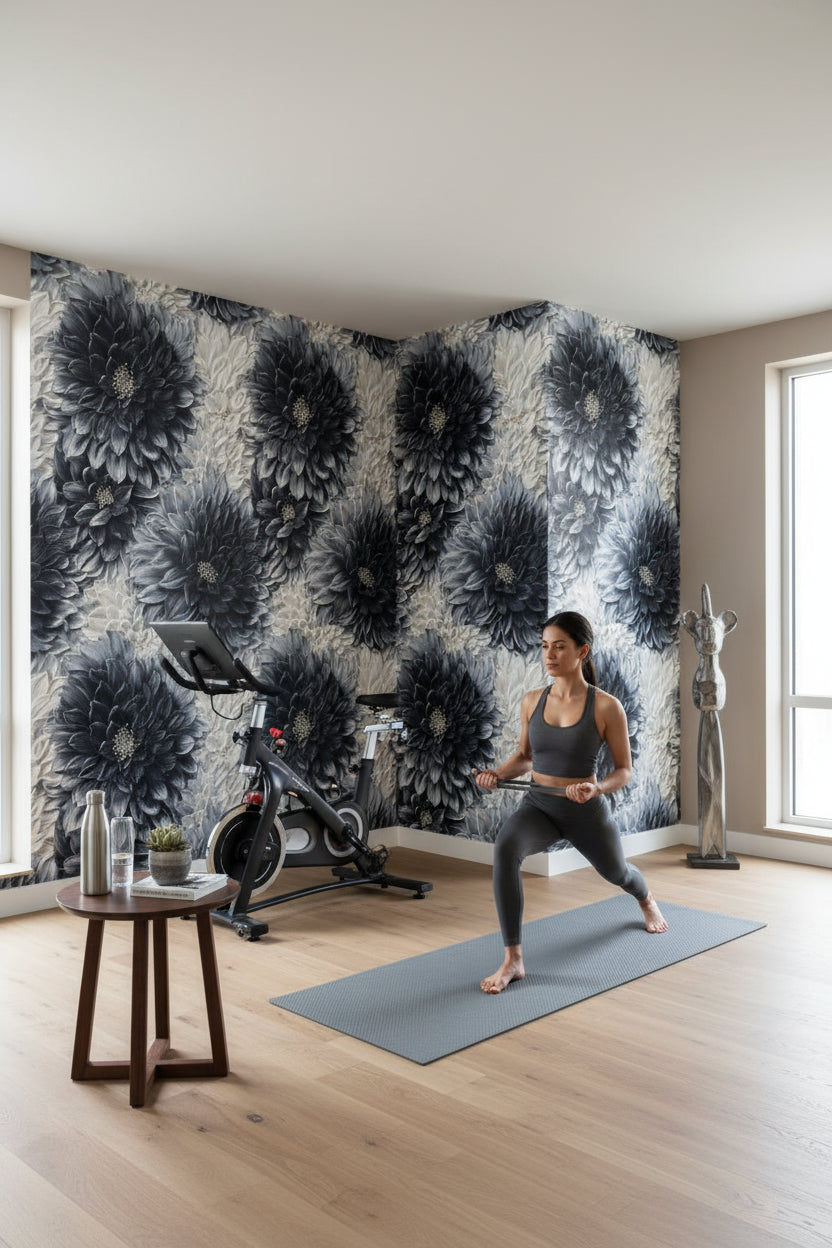 Monochrome Black Floral Statement Wallpaper