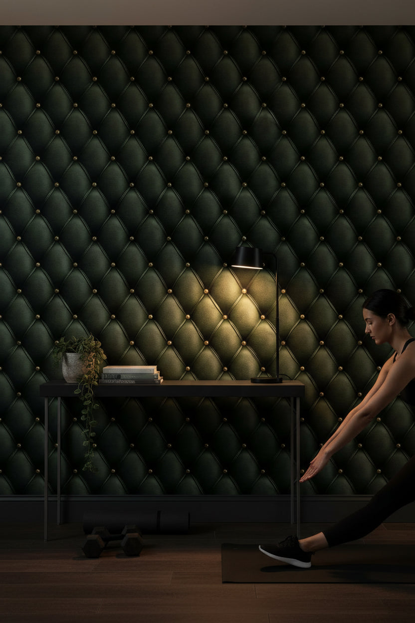 Tufted Wallpaper Luxurious Green Wall Mural