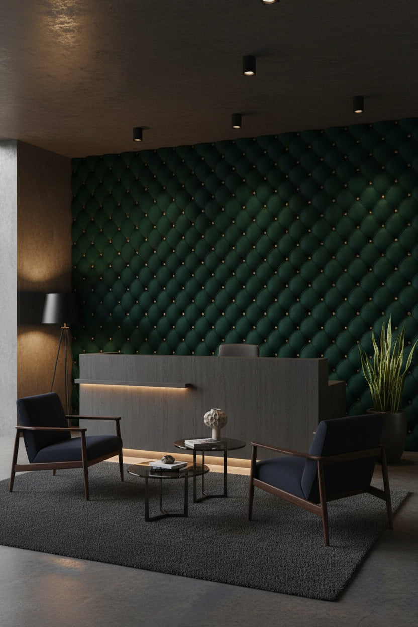 Emerald Green 3D Quilted Leather Texture Wallpaper