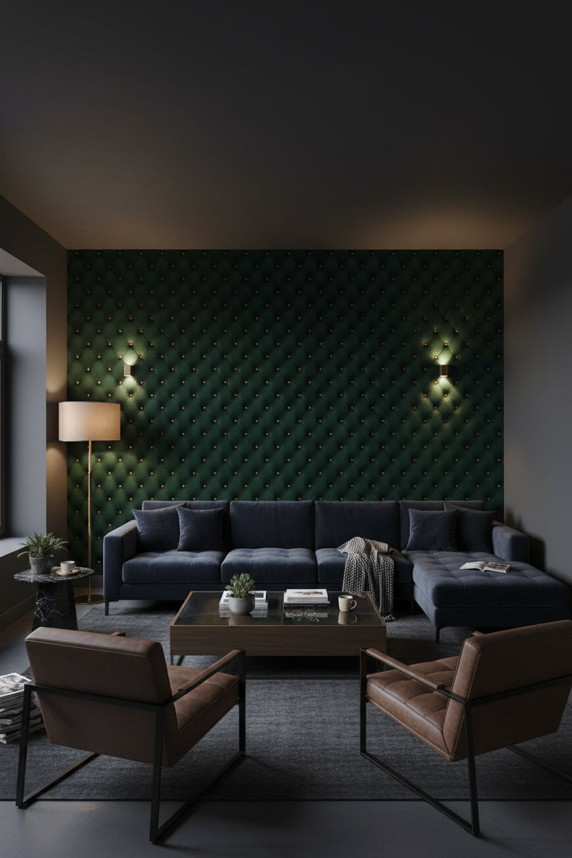 Emerald Green 3D Quilted Leather Texture Wallpaper