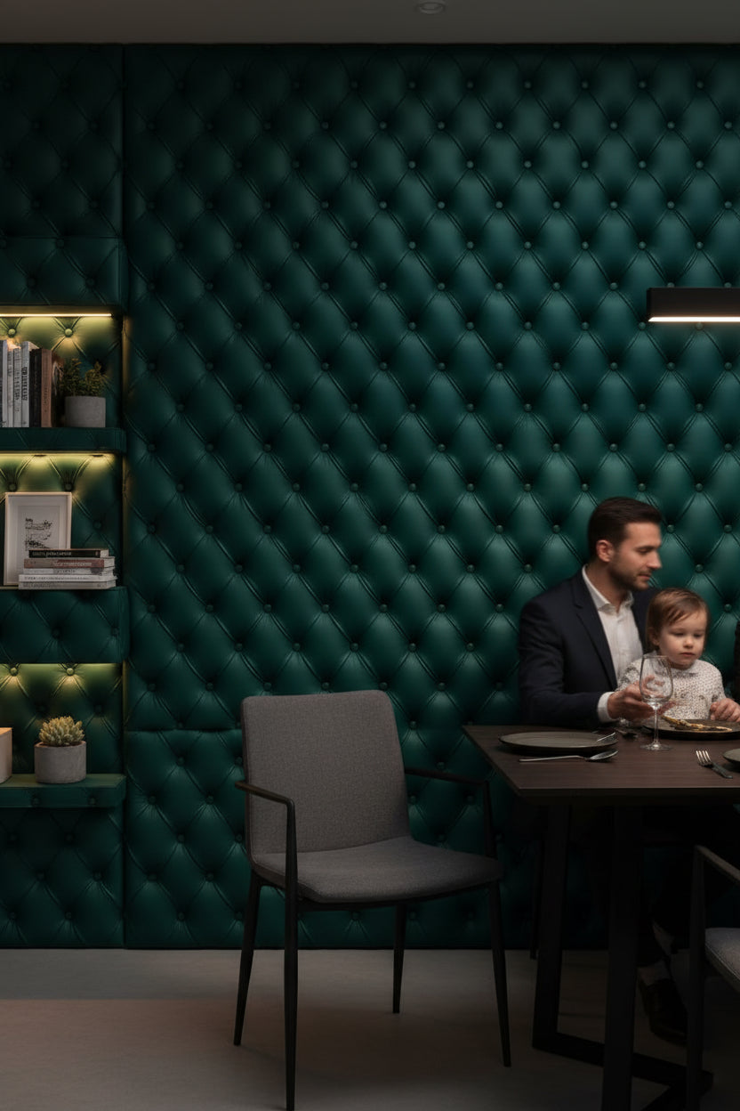 Dark Teal Quilted Texture 3D Wallpaper