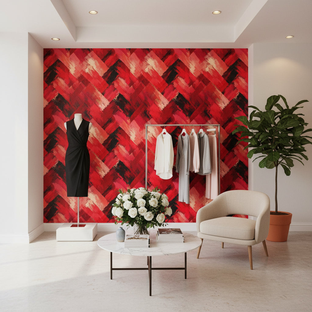 Bold Red and Black Brushstroke Abstract Wallpaper