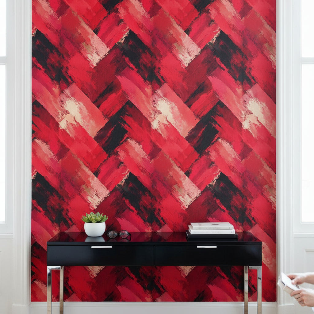 Bold Red and Black Brushstroke Abstract Wallpaper