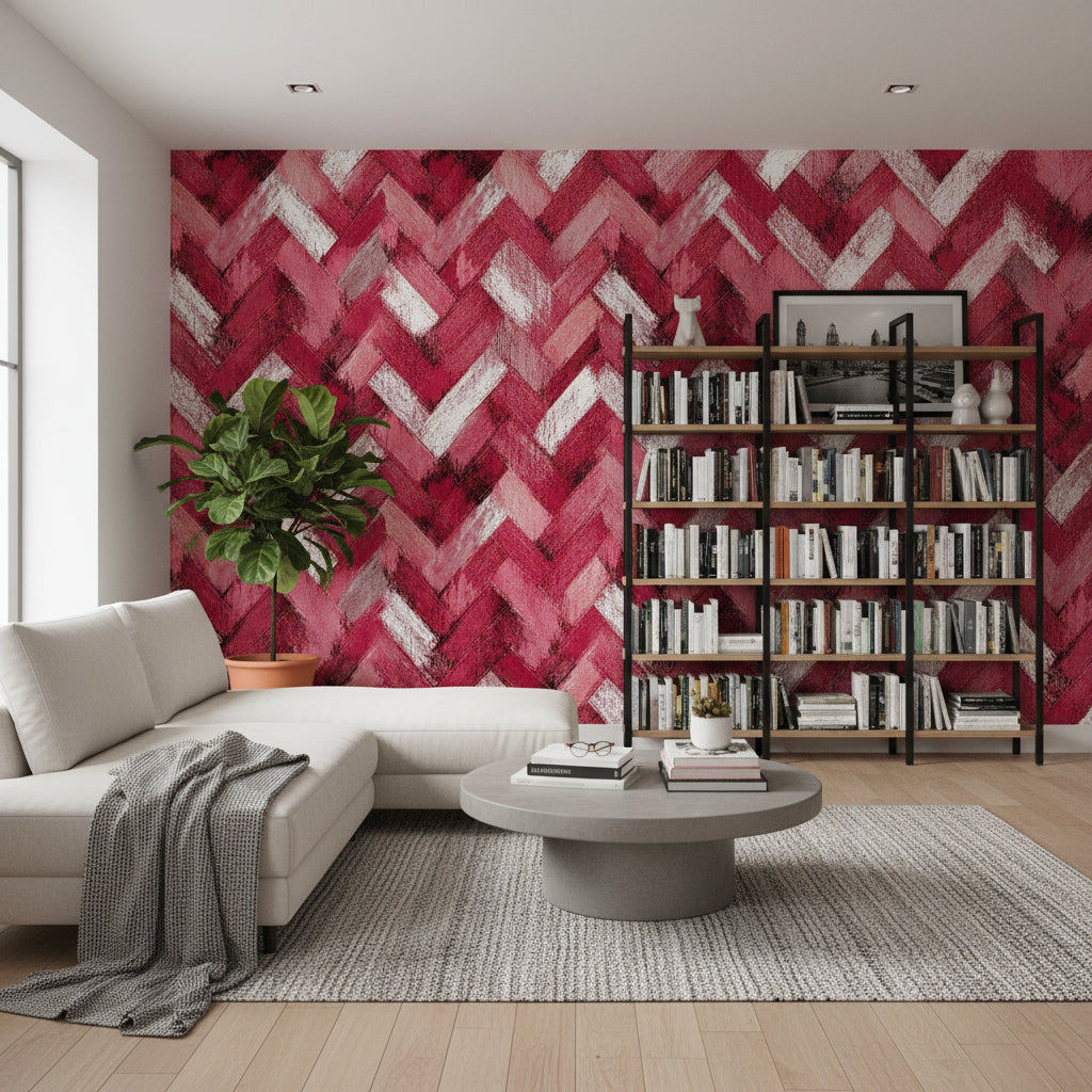 Crimson Red Chevron Textured Wallpaper