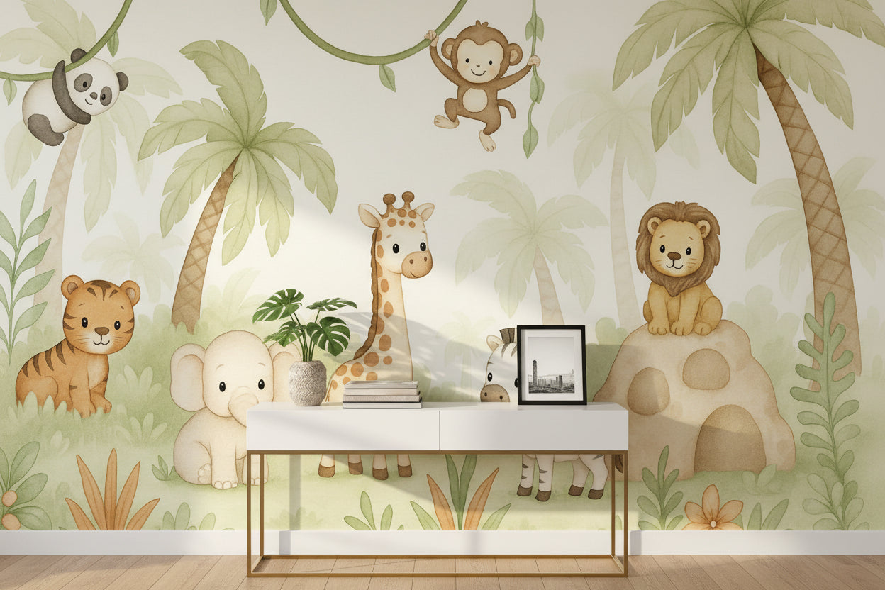 Jungle Wallpaper Animals Cartoon Wall Mural