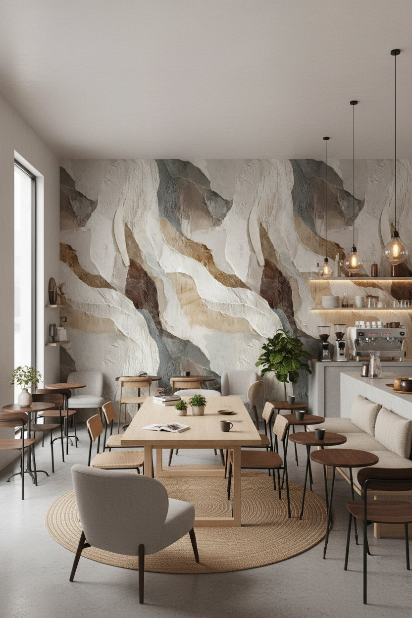 Neutral Beige Abstract Wave Pattern Wallpaper