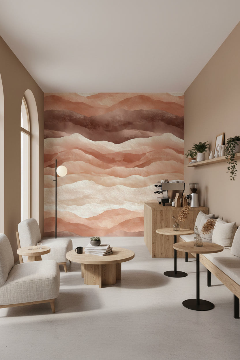 Terracotta and Cream Abstract Landscape Wallpaper